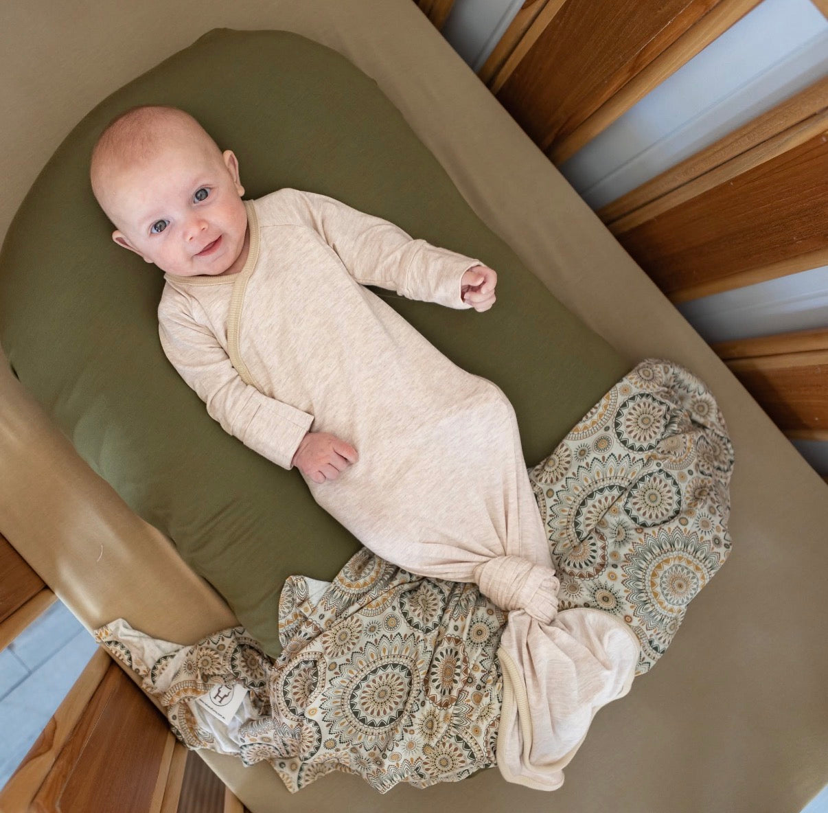 Kimono Knotted Baby Gown - Bamboo Long Sleeve - Oat
